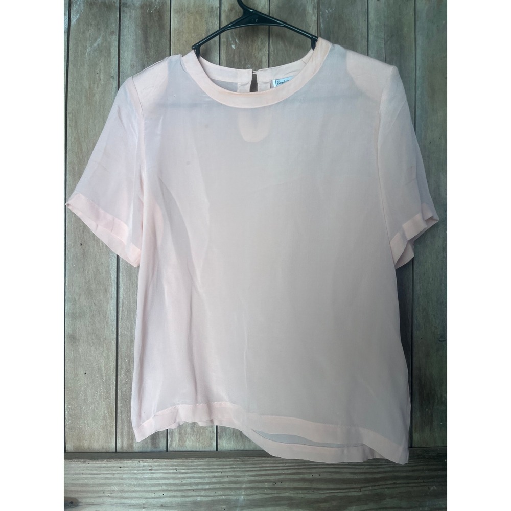 Stephanie Andrews Vintage 100% Silk Blouse Peach Pink Short Sleeve Keyhole M